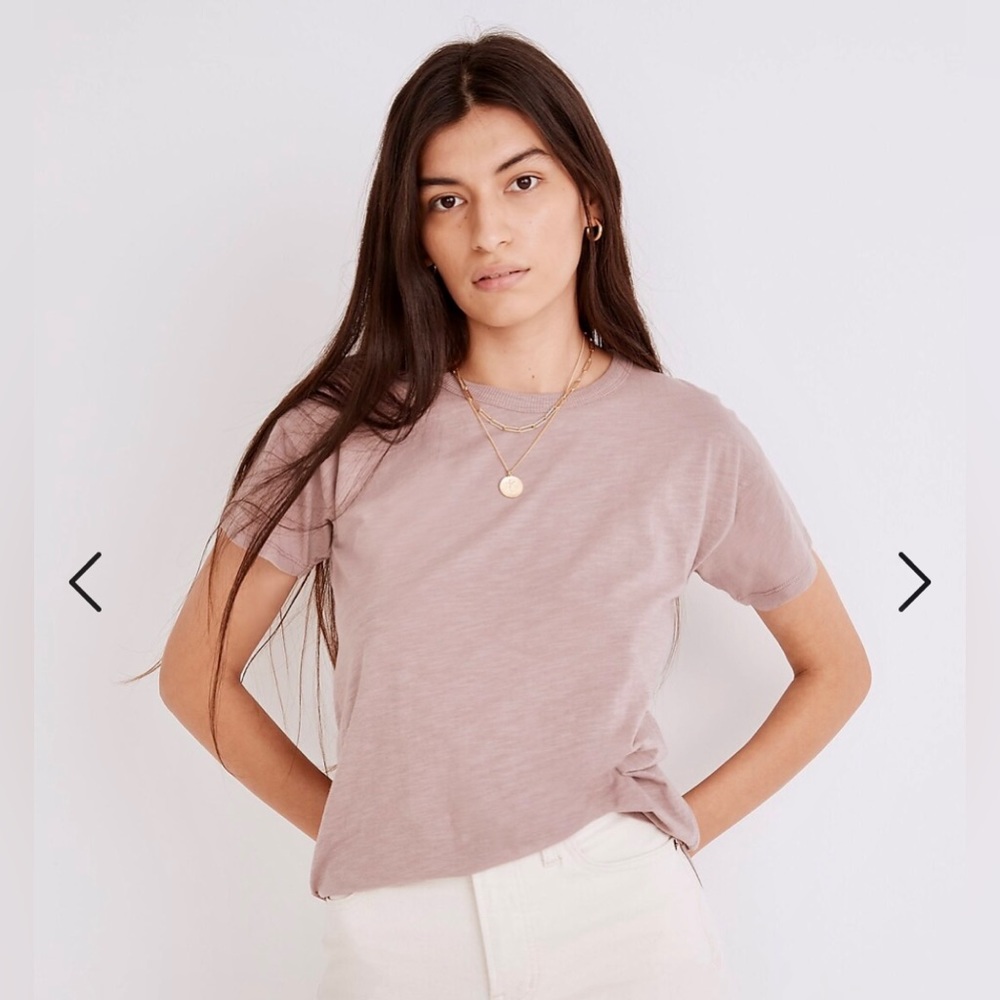 MADEWELL Whisper Cotton Rib-Crewneck Tee XXS in Antique Petal